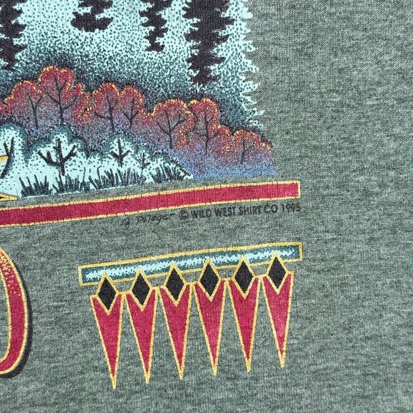 Vintage 1995 Jerzees Wild West Shirt Graphic Green Short Sleeve T-Shirt USA L - Picture 4 of 8